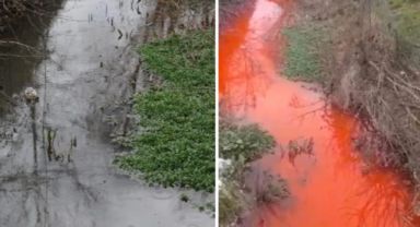 Bursa'daki Demirtaş Deresi kimyasal atıklarla turuncuya boyandı