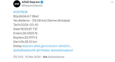 Antalya'da 4,7 büyüklüğünde deprem meydana geldi