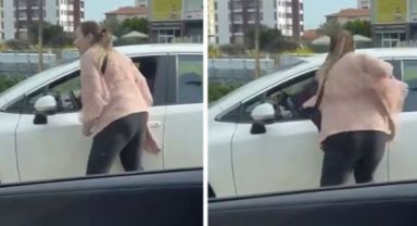 Trafikte kadın kavgası