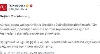 THY’den Son Dakika Açıklaması: Küresel Teknik Sorunlar Çözüme Kavuştu