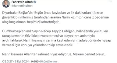 Cumhurbaşkanı Erdoğan'dan Narin Güran'ın Ölümüne Dair Talimat: İletişim Başkanı Altun Açıklama Yaptı
